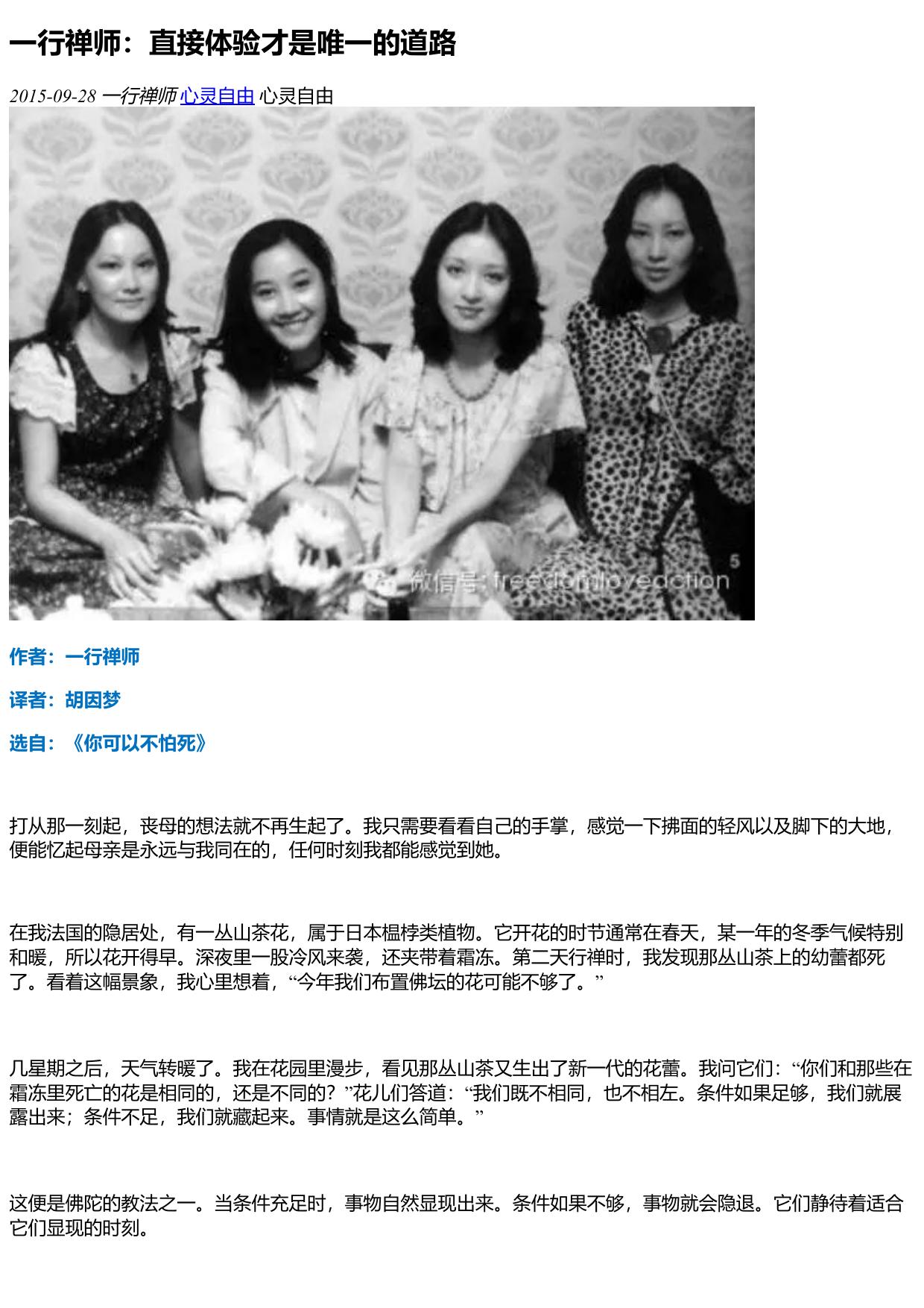 一行禅师：直接体验才是唯一的道路